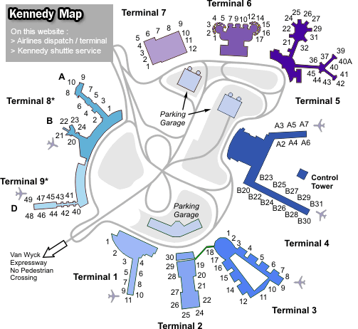 Kennedy airport terminal map - Airlines per gate at JFK - click on the link above
